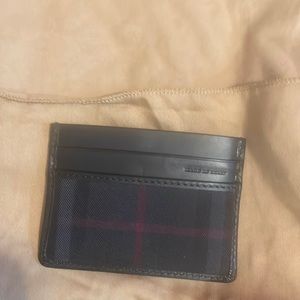 Burberry Black Leather & Navy Plaid Card Holder